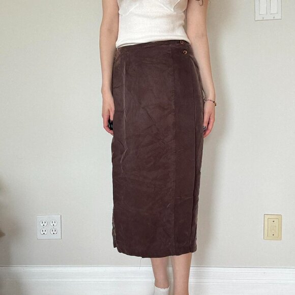 Vintage Brown Wrap Style Skirt - Picture 2 of 8